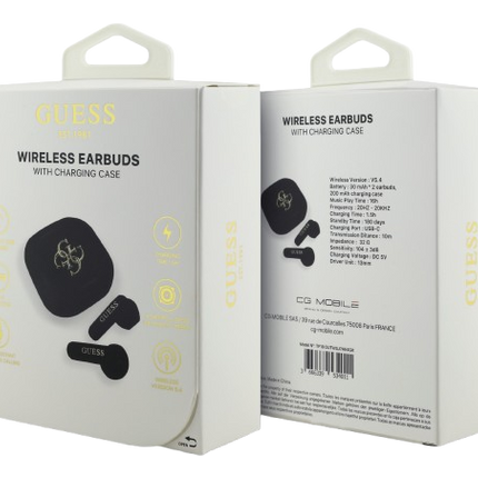 سماعات جيس (Guess) لاسلكية TWS مع تقنية ENC وشعار 4G - أبيض وأسود وزهري