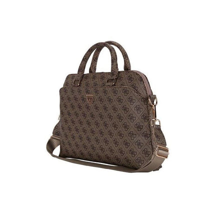 Guess 4G Triangle Logo PU Leather Laptop Bag for 13, 14, & 15.6-Inch Laptops - Black & Brown