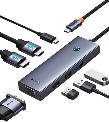 محطة إرساء باسوس إنجويمنت (Baseus Enjoyment Series) بـ 7 منافذ - محول USB-C إلى HDMI 4K و VGA لعرض الفيديو المزدوج - شحن سريع 100W PD - منافذ USB 3.0 فائقة السرعة - قارئ بطاقات SD و TF محطة إرساء باسوس إنجويمنت (Baseus Enjoyment Series) بـ 7 منافذ - محول USB-C إلى HDMI 4K و VGA لعرض الفيديو المزدوج - شحن سريع 100W PD - منافذ USB 3.0 فائقة السرعة - قارئ بطاقات SD و TF