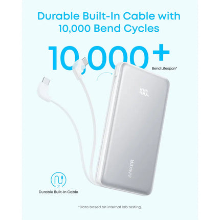 باور بانك Anker Zolo بسعة 10,000mAh مع شحن سريع 22.5W وكابل USB-C مدمج