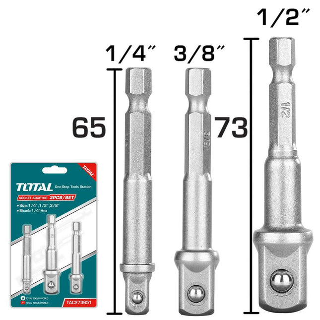 Total  TAC273651 Socket Adaptor Set – 3 Pieces (1/4" + 3/8" + 1/2")