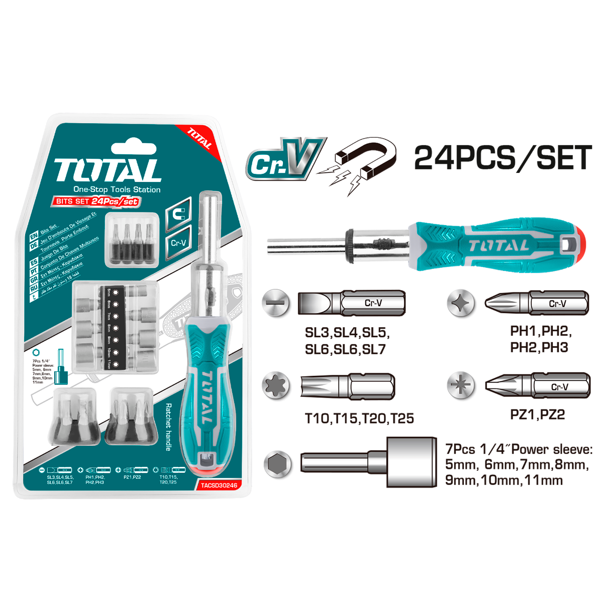 طقم مفكات طرطيقة 24 قطعة Total TACSD30246 طقم مفكات طرطيقة 24 قطعة Total TACSD30246