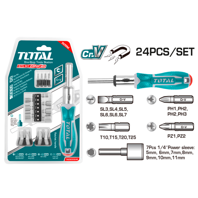 Total TACSD30246| 24PCS Ratchet Screwdriver Set
