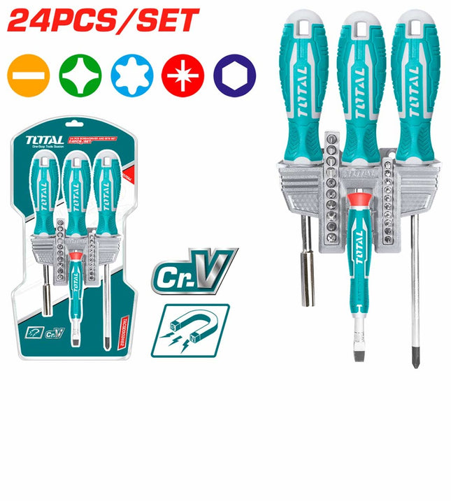 Total TACSD302462 |  24 Pcs Screwdriver and Bits Set – Versatile & Durable