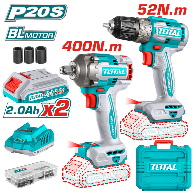Total TCKLI20271 20V  Cordless Combo Kit – Drill + 400Nm 