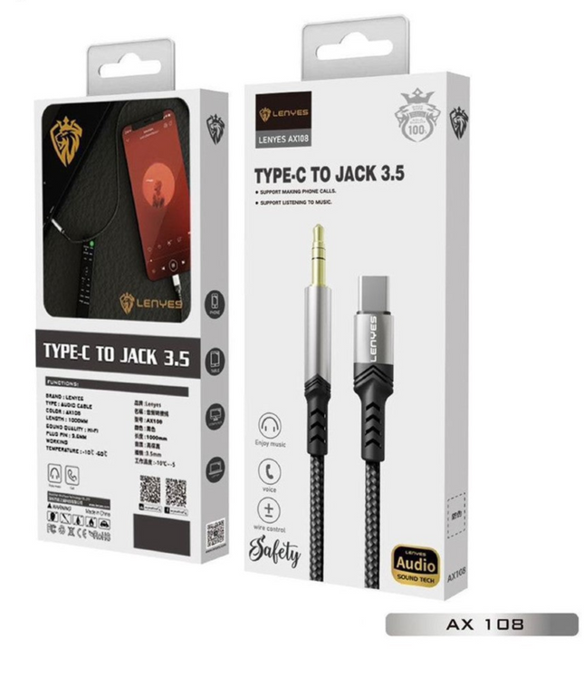 Lenyes AX108 Type-C to 3.5mm AUX Cable