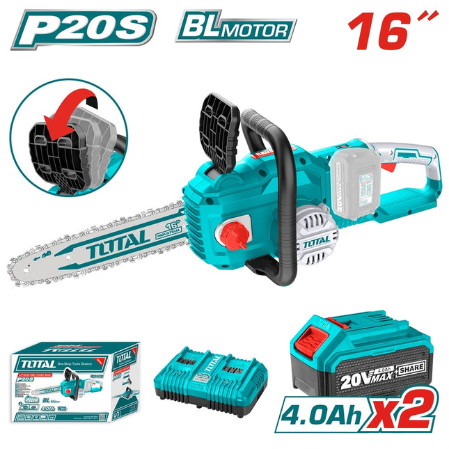 Total TGSLI401682 |16-Inch Lithium-Ion Cordless Chainsaw with 2×4Ah Batteries and Charger