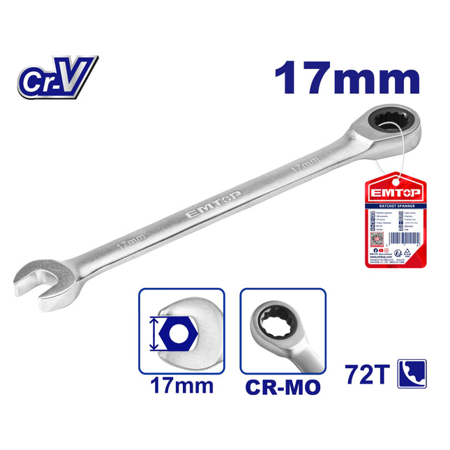 EMTOP ECSPAR171  17mm Ratcheting Combination Wrench