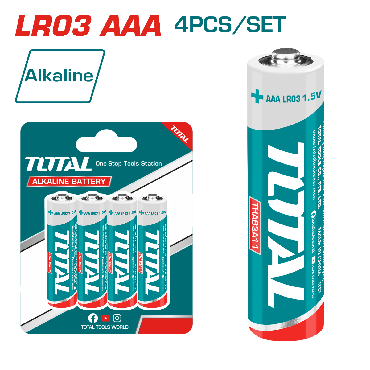 بطاريات قلوية – AAA – عدد4 قطع – Total THAB3A11 بطاريات قلوية – AAA – عدد4 قطع – Total THAB3A11