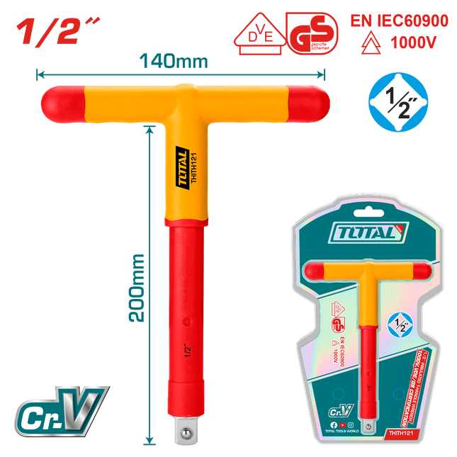 Total THITH121 1/2" Insulated T-Handle –1000V