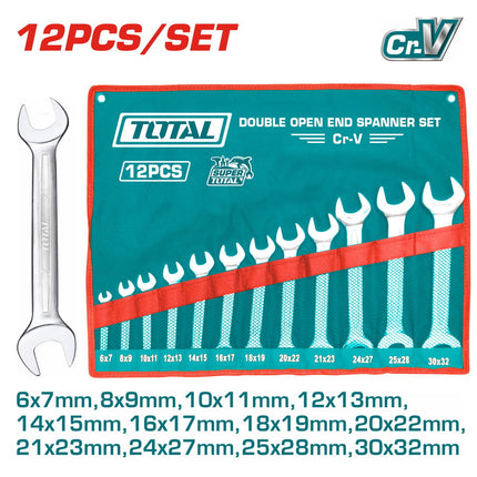 Total THT1023121 - 12 Pcs Double Open End Spanner Set