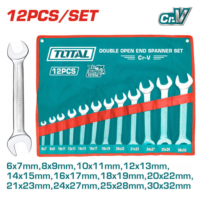 Total THT1023121 - 12 Pcs Double Open End Spanner Set