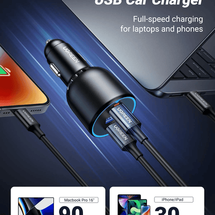 Ugreen CD283 130W 3-Port Car Charger for Fast Charging