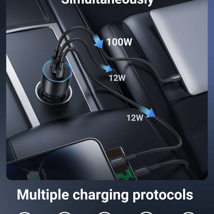 Ugreen CD283 130W 3-Port Car Charger for Fast Charging