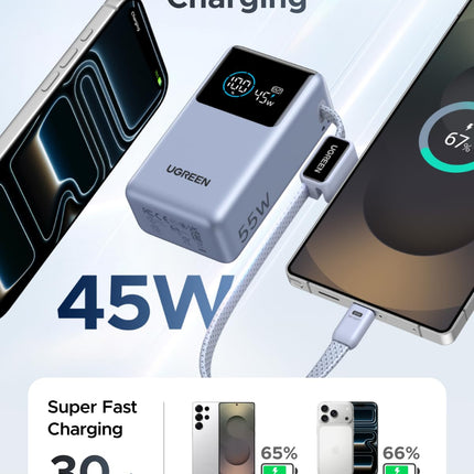 Ugreen 65W Power Bank with Built-in Cable Space Gray