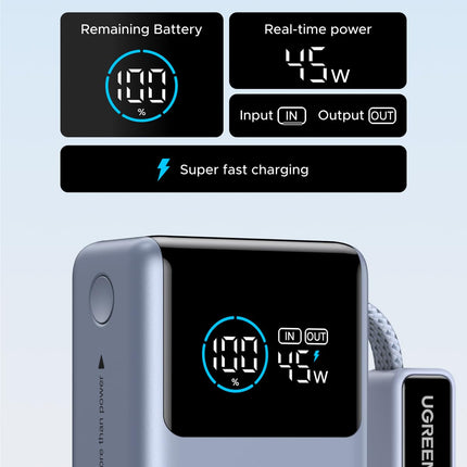 Ugreen 65W Power Bank with Built-in Cable Space Gray