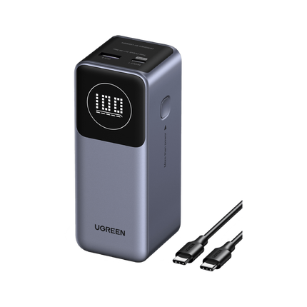 UGREEN Nexode Power Bank 12,000mAh 100W Fast Charging - Smart Digital Display - Dual Port Output (1x USB-C, 1x USB-A) - Ultra-Compact High-Power Portable Charger - Grey