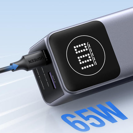 UGREEN Nexode Power Bank 12,000mAh 100W Fast Charging - Smart Digital Display - Dual Port Output (1x USB-C, 1x USB-A) - Ultra-Compact High-Power Portable Charger - Grey