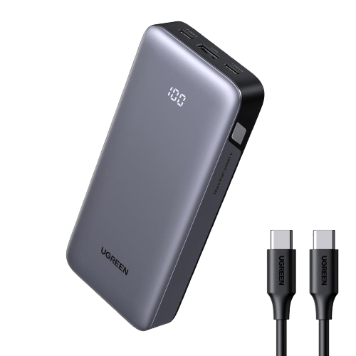UGREEN Nexode Power Bank 20,000mAh 30W PD Fast Charging - Smart Digital Display - 3-Port Output (2x USB-C, 1x USB-A) - Compact Portable Charger - Grey