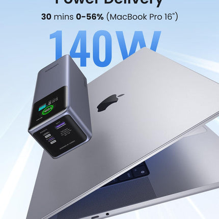 بنك طاقة يوجرين (UGREEN) سلسلة Nexode بسعة 25,000 مللي أمبير وقوة 200 واط - شحن سريع - شاشة رقمية ذكية - 3 منافذ شحن - رمادي