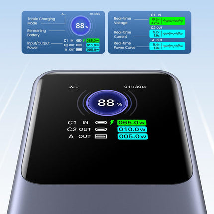 بنك طاقة يوجرين (UGREEN) سلسلة Nexode بسعة 25,000 مللي أمبير وقوة 200 واط - شحن سريع - شاشة رقمية ذكية - 3 منافذ شحن - رمادي