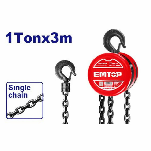 EMTOP ECBK110 Manual Chain Hoist 1 Ton × 3 m