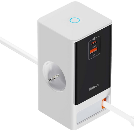 Baseus PowerCombo Digital PowerStrip 65W Smart Version - 6-in-1 Charging Station - 2 AC Outlets - 2 USB-C Ports - 2 USB-A Ports - GaN5 Technology - Real-time Digital Display - 1.5m Power Cord - Advanced Safety Protection