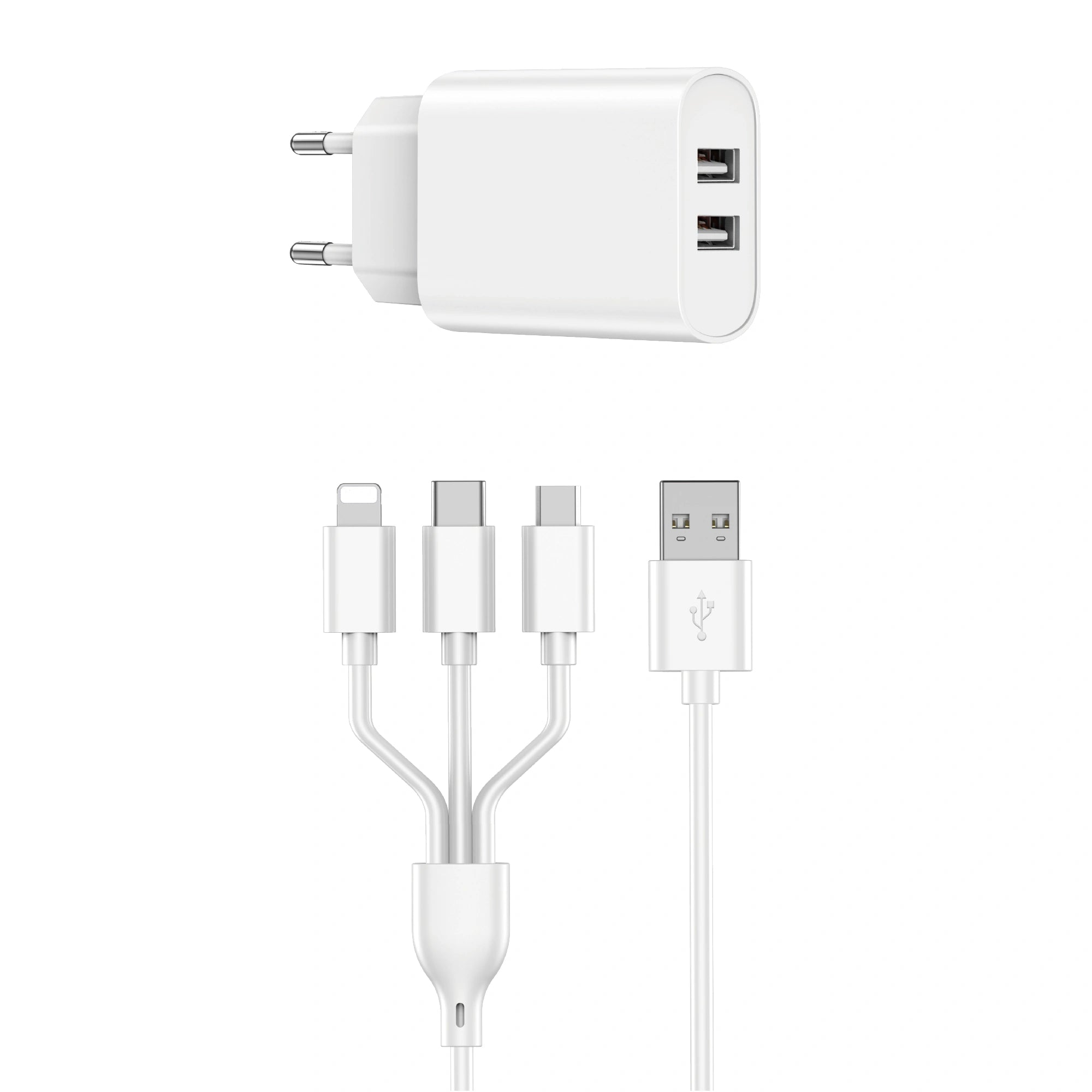 مجموعة شاحن WiWU ثنائي USB + كابل 3 في 1 مجموعة شاحن WiWU ثنائي USB + كابل 3 في 1